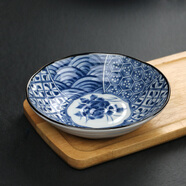 美濃燒（Mino Yaki）創(chuàng)意餐具日式陶瓷菜盤碟子家用餃子壽司意面盤淺盤小盤子 唐草-瑞華【16.5CM*4.2CM】