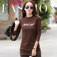 衣領(lǐng)飄飄T恤長(cháng)袖女裝中長(cháng)款上衣秋冬裝新款加厚加絨打底衫女士衣服 咖啡色不加絨 M(95-105斤)