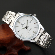 佰鍍時(shí)（Badus）金色手表雙日歷鋼帶男表時(shí)尚水鉆防水女士手表情侶表夜光男手表 單日歷鋼帶白面(男款)