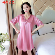 岱銘軒 睡衣女夏天睡裙冰絲性感短袖寬松清新蕾絲韓版V領(lǐng)絲質(zhì)家居服 QMS C329#睡裙 豆沙 均碼（適合身高145-173cm）