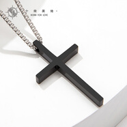 十尚美地堅固 簡(jiǎn)約黑色十字架項鏈男潮款學(xué)生吊墜短款掛件酷時(shí)尚鈦鋼飾品 配60cm鈦鋼盒仔鏈