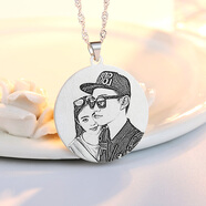 丘比戀定制99足銀照片項鏈 男女士情侶吊墜 雙面刻字  輕奢銀飾生日禮物 圓牌款2.5cm