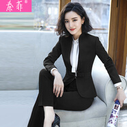 秦菲 小西裝女職業(yè)裝套裝女新款工裝職業(yè)正裝女士面試套褲套裙工作服 黑色西裝+西褲 L