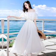 西子美丽心情夏季新品女装收腰白色雪纺连衣裙长裙波西米亚海边度假沙滩裙 白色 XZ17B778 M