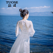 TUOSE 連衣裙 香港潮牌夏季新款蕾絲白色露背仙女寫真文藝復古飄逸大擺海邊沙灘長裙 白色 S