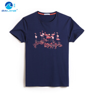 蓋浪 夏季新款潮中國(guó)風(fēng)復(fù)古民族風(fēng)精梳棉半截袖印花短袖T恤男寬松 S504藏青 M