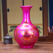 领格（LINGGE） 景德镇陶瓷特色喜庆中国红花瓶家居客厅时尚中式特色花瓶摆件 粉红色赏瓶