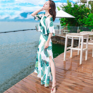 西子美麗心情夏季巴厘島泰國(guó)海邊沙灘裙兩件裝雪紡吊帶連衣裙波西米亞長(zhǎng)裙子 圖片色AQ17A691 XL