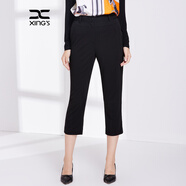 邢氏女裝春夏新款休閑褲女舒適七分女褲高腰直筒 黑色 36(160/66B)