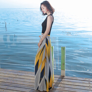 西子美麗心情2019夏季新品女裝A字大擺顯瘦連衣裙雪紡半身裙中長(zhǎng)裙海邊度假沙灘裙 圖片色 AQ17A631 XL