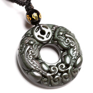 龍騎士 黑曜石貔貅項鏈 韓版時(shí)尚個(gè)性毛衣鏈幸運情侶掛飾品水晶  平安扣貔貅配黑曜石珠鏈