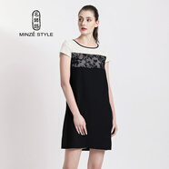 名師路裙子女夏裝短袖蕾絲拼接連衣裙顯瘦氣質(zhì)淑女a(chǎn)型女裝 黑白色90 XL