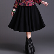 華族經(jīng)典秋冬高腰中長(cháng)款松緊腰A字半身裙女毛呢搭配旗袍上衣裙子 黑色 XXXL