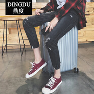 2018破洞牛仔褲chic韓風(fēng)學(xué)生小腳帥t九分褲黑色褲子男ulzzang 黑色 S