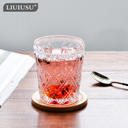 LIUIUSU復(fù)古玻璃杯 創(chuàng)意浮雕玻璃杯子彩色無(wú)鉛玻璃水杯果汁杯冷飲杯 透明-低杯 320ml 1只 綠典系列