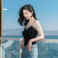 西子美麗心情2021春夏新款女裝純色修身顯瘦V領(lǐng)百搭打底吊帶背心 黑色 XZ18A980 S