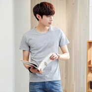 嘉曄（JIAYE）短袖t恤男式夏季凈面T恤衫純色簡(jiǎn)約打底衫凈色汗衫家居上衣男 灰色 XL