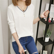 妃麗慕尚（FEILIMUSHANG）長(cháng)袖T恤女外穿上衣2025春秋季新款韓版女裝寬松顯瘦藏肉打底衫潮 86-白色 5XL 建議170-190斤