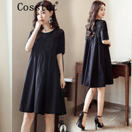 卡思彤（Cosstot）品牌短袖連衣裙夏季韓版休閑女蕾絲拼接寬松a字裙顯瘦黑色裙子潮 黑色 2XL 【160-180斤】