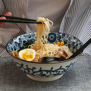 美濃燒（Mino Yaki） 美濃燒日本進(jìn)口復(fù)古湯碗大號(hào)家用陶瓷餐具面碗沙拉碗 藍(lán)華