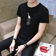 嘉曄嘉曄短袖t恤男夏季潮流學(xué)生韓版t桖夏季青少年服學(xué)生運動休閑情侶 小鹿黑色 M