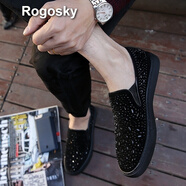 Rogosky 香港潮牌男鞋歐洲站2018春夏季新款百搭韓版潮流樂(lè )福鞋男士套腳懶人鞋嘻哈時(shí)尚鞋潮男 黑色 43