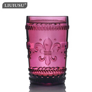LIUIUSU彩色玻璃杯B400 復古鳶尾花浮雕玻璃杯無(wú)鉛玻璃水杯果汁冷飲杯子 高貴紫-高杯 400ml 1只 綠典系列