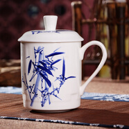 陶相惠 陶相惠景德鎮(zhèn)陶瓷茶杯帶蓋骨瓷水杯喝茶杯青花瓷器辦公杯子499ml 青花竹報(bào)平安
