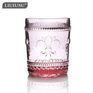 LIUIUSU彩色玻璃杯B300 復(fù)古鳶尾花浮雕無(wú)鉛玻璃水杯歐式冷飲果汁杯子 淑女粉低杯 300ml 1只 綠典彩色系列