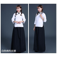 璽檸XINING五四青年裝女裝中山裝男班服民國風女裝民國學生裝女服裝演出服裝 白色上衣+長裙 L