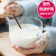 哲韻 耐熱鋼化玻璃杯可微波爐牛奶杯早餐杯奶茶杯麥片杯咖啡杯大容量 470ml+勺子