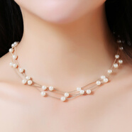 海雯妮飾品 短款鎖骨鏈項鏈掛件 多層人造珍珠日韓版時(shí)尚簡(jiǎn)約配飾夏 金色