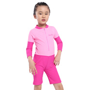 希賓（SEOBEAN） 兒童泳衣男童女童連體平角沖浪服防曬中大童潛水游泳衣褲套裝泡溫泉 粉色-長(cháng)袖單件  10碼(40-50斤)