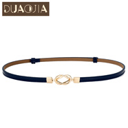 DUAOJIA 簡約百搭女士細(xì)腰帶真皮時尚韓版裝飾皮帶女款韓國配裙純牛皮裙帶配飾腰鏈 6115黑色