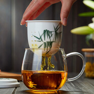 美斯尼 玻璃茶杯茶水分離水杯陶瓷過(guò)濾內(nèi)膽辦公室茶杯茶具高硼硅泡茶杯 竹格（380毫升）