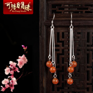 可塘明珠 配珠寶鑒定證書(shū) 天然南紅耳墜 女時(shí)尚長(cháng)款耳線(xiàn) S925銀耳環(huán) 飾品送女友閨蜜節日生日禮物 3線(xiàn)款