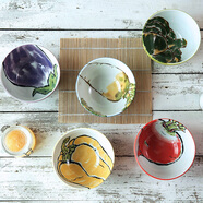 美濃燒（Mino Yaki） 繪手紙面碗日式和風(fēng)蔬菜大碗釉下彩味千拉面碗日本進(jìn)口餐具 茄子湯碗
