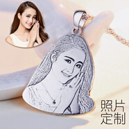 丘比戀定制99足銀照片項鏈 男女士情侶吊墜 雙面刻字  輕奢銀飾生日禮物 輪廓單人款2.5cm