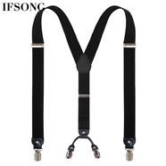 IFSONG男士成人褲子男款西褲吊帶Y型背帶夾子胖人松緊防滑吊褲帶禮盒裝 黑色Y型四夾J001A