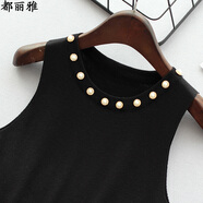 都麗雅 吊帶背心女裝春夏新款韓版修身釘珠吊帶衫無袖針織打底衫薄圓領(lǐng)黑白色顯瘦百搭時尚內(nèi)搭 03黑色 均碼