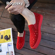 Rogosky 香港潮牌男鞋歐洲站2018春夏季新款百搭韓版潮流樂福鞋男士套腳懶人鞋嘻哈時尚鞋潮男 紅色 39