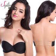絲莉洛無(wú)肩帶文胸聚攏防滑上托一片式光面1/2無(wú)痕無(wú)帶隱形內衣女婚紗禮服露肩抹胸胸罩 黑色 A杯 適合32/70A 32/70B 34/75A