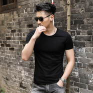 嘉曄（JIAYE）上班便宜男士短袖t恤男圓領(lǐng)純色緊身上衣服基礎(chǔ)打底衫衣服 黑色 M