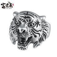 富貴鹿 虎頭男士銀戒指寬925銀 潮食指泰銀 老虎指環(huán)開(kāi)口肖虎飾品