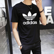 阿迪達(dá)斯 （adidas）三葉草短袖T恤男士2025夏季運(yùn)動(dòng)服休閑半袖透氣圓領(lǐng)上衣 黑色CW0709   S 46