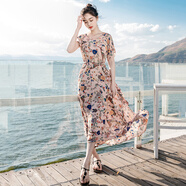 西子美麗心情2018夏季新女裝裙子冷淡風(fēng)雪紡連衣裙波西米亞長(zhǎng)裙海邊度假沙灘裙 圖片色 XZ18B1338 L