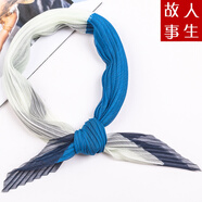 新款韓版壓皺百褶喬其小絲巾方巾褶皺菱形雙色撞色領(lǐng)巾時尚氣質(zhì)圍巾 寶藍(lán)白色 70cm*70cm