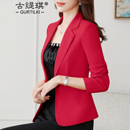 古緹琪女士小西裝外套2022春秋款短裝西服上衣長袖短款氣質休閑百搭外搭 紅色小西裝 XXL