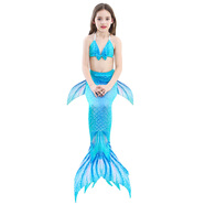 依百購兒童游泳女童表演服女孩泳裝比基尼套裝寶寶分體美人魚(yú)泳衣小中大童服裝可裝腳蹼 JP141三件套（不含腳蹼） 130碼
