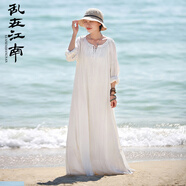 亂在江南原創(chuàng)設(shè)計旅游度假連衣裙春夏新品文藝范寬松休閑仙氣飄逸長裙 白色 M